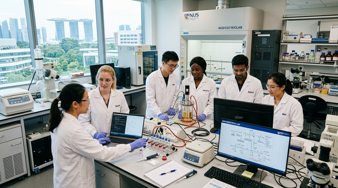 Sinh viên làm việc nhóm tại phòng thí nghiệm của trường đại học hàng đầu Singapore. - Tuyệt vời! Giải mã TOP 5 Trường Đại học Singapore Hàng Đầu: Lộ trình Du học Thành công.